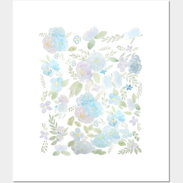 blue flowers and leaf watercolor pattern Wall Art by colorandcolor